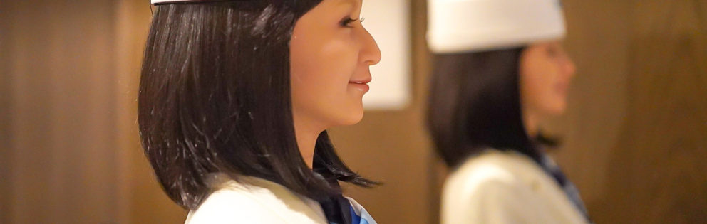 Humanoid robots debuted working at the front desk of Henn-na (Weird) Hotel  Ginza on January 26, 2018, Tokyo, Japan. The new branch of Henn-na (Weird)  Hotel is managed by humans and robots